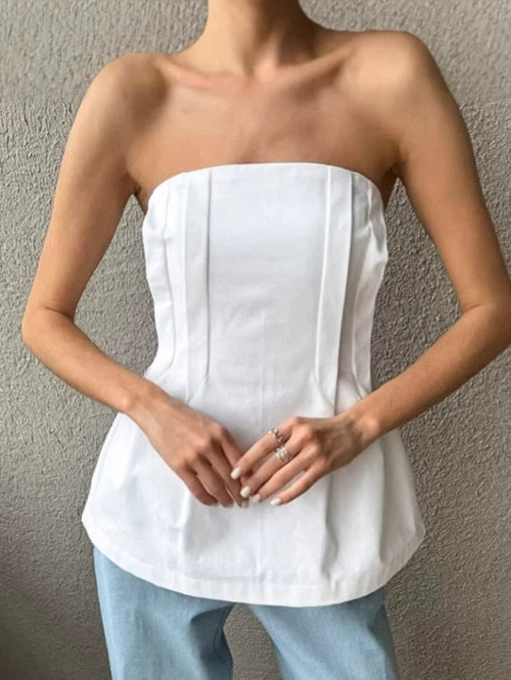 Forever 21 White Pure Cotton Tube Top Summer Waist Cinching Design